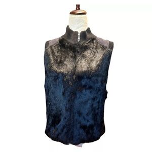 Jamie Sadock Black Rabbit Fur Sweater Vest W/pockets Size Large
